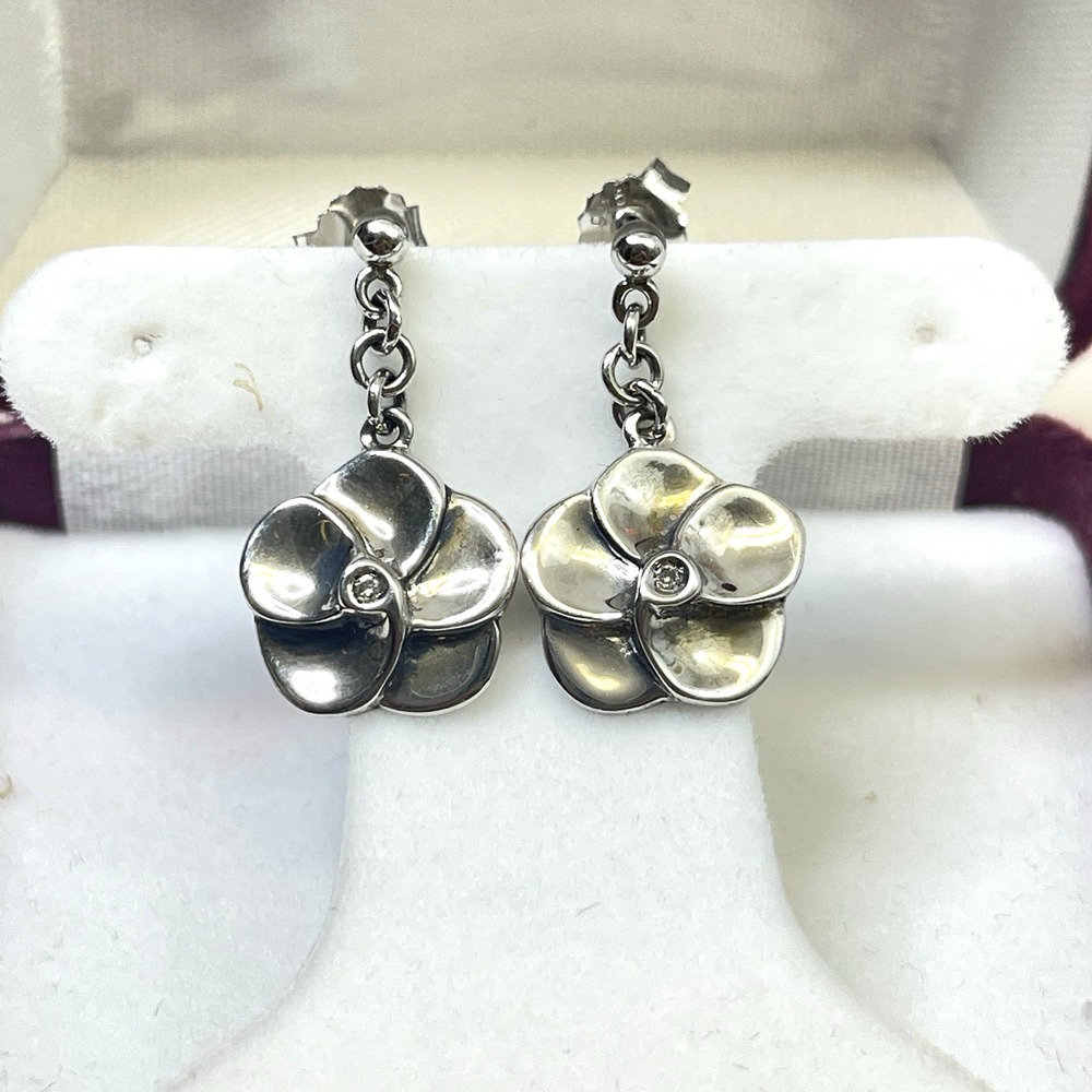Sterling Silver‎ 925 Flower Jewelry Set Necklace Earrings Diamond Center Gift - Picture 2 of 11